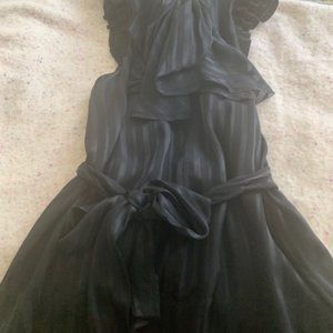 Ruffled Black Silk Belted Top